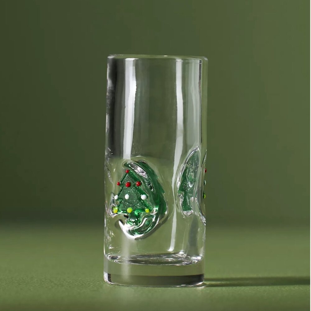 Anthropologie (2) Festive Icon Shot Glass Christmas Tree  -NIB